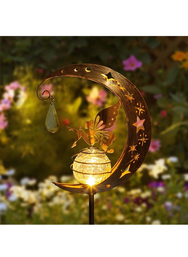 NIBEMINENT Moon & Fairy Garden Solar Stake Lights Outdoor, Waterproof Warm Yellow LED Light, Decoration for Pathway Lawn Patio Courtyard Backyard - Image 1