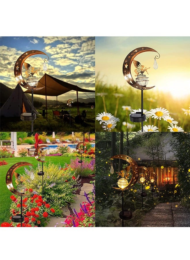 NIBEMINENT Moon & Fairy Garden Solar Stake Lights Outdoor, Waterproof Warm Yellow LED Light, Decoration for Pathway Lawn Patio Courtyard Backyard - Image 2