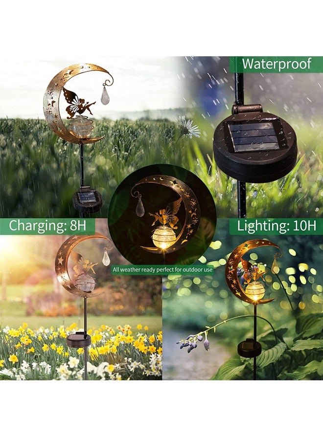 NIBEMINENT Moon & Fairy Garden Solar Stake Lights Outdoor, Waterproof Warm Yellow LED Light, Decoration for Pathway Lawn Patio Courtyard Backyard - Image 3