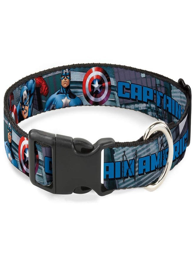 Buckle Down Buckle-Down Dog Collar Plastic Clip Captain America Avengers Logo Cityscape, Multicolor, 1/2"" Wide - fits 8-12"" Neck - Medium (PC-WCA013-NM) - Image 1