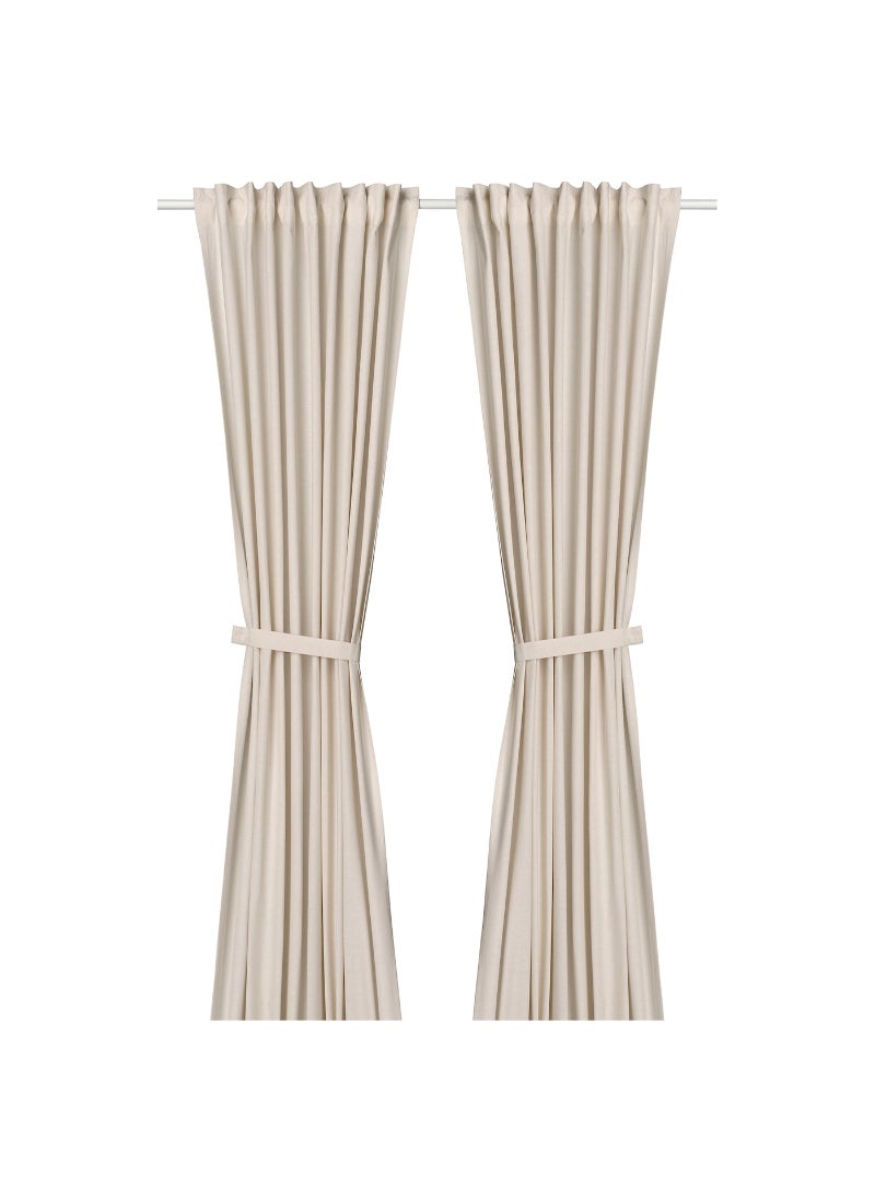 Lendan - Curtains with tie-backs, 1 pair, 140x300 cm  Brown Red - Image 1