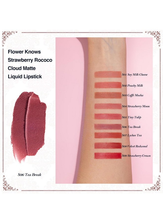 فلاور نوز أحمر شفاه سائل مطفي من فلاور نوز ستروبيري روكوكو كلاود - يدوم طويلاً وذو صبغة عالية - مكياج شفاه مخملي مقاوم للماء للفتيات والنساء - 0.12 أونصة سائلة، عبوة واحدة (S06 استراحة الشاي) - Image 2