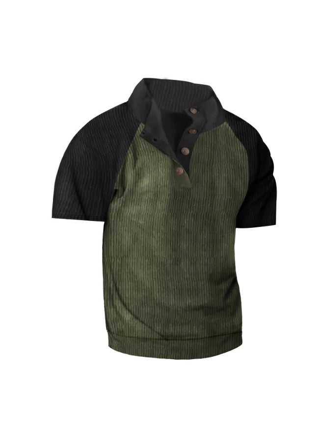 Spring/Summer  Men's Outdoor Raglan Sleeves Casual Stand up Neck Loose Corduroy Colored Short Sleeve - Image 1