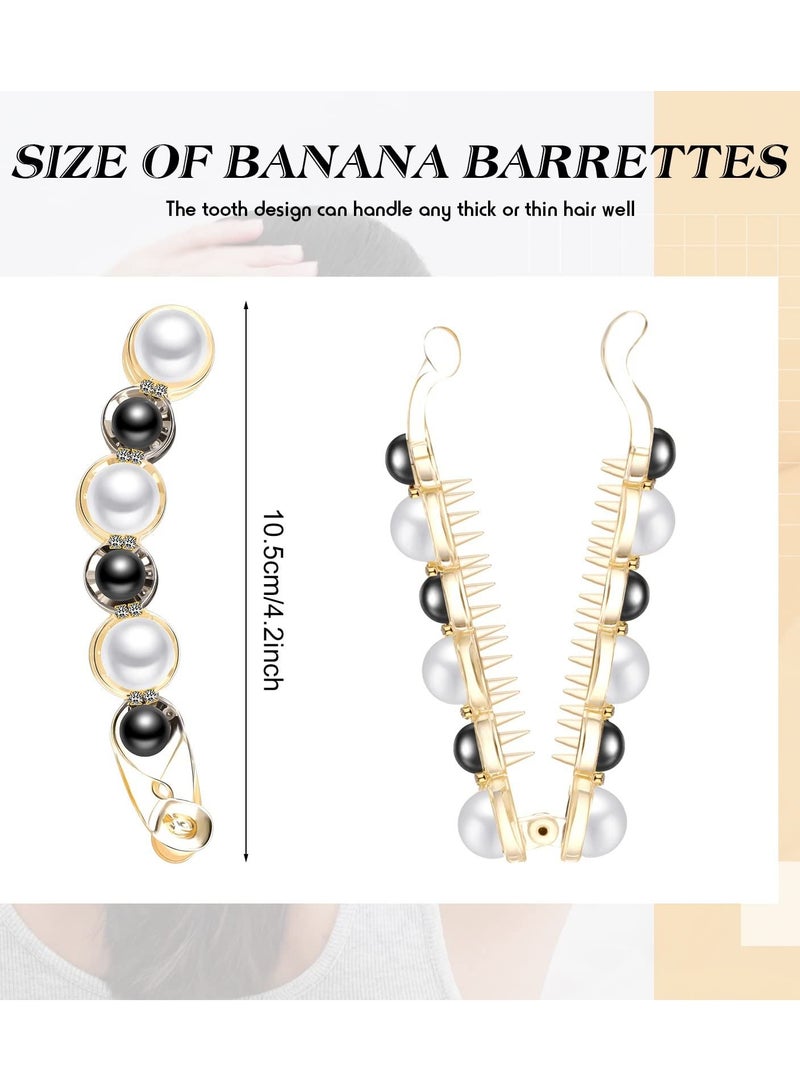 KASTWAVE 3 Pcs Pearl Banana Hair Barrettes, Acrylic Banana Hair Clips Artificial Pearl Rhinestone Banana Clips Rhinestone Banana Clips Elegant Hair Barrettes Hair Accessories for Thick Fine Hair Women Girls - Image 4