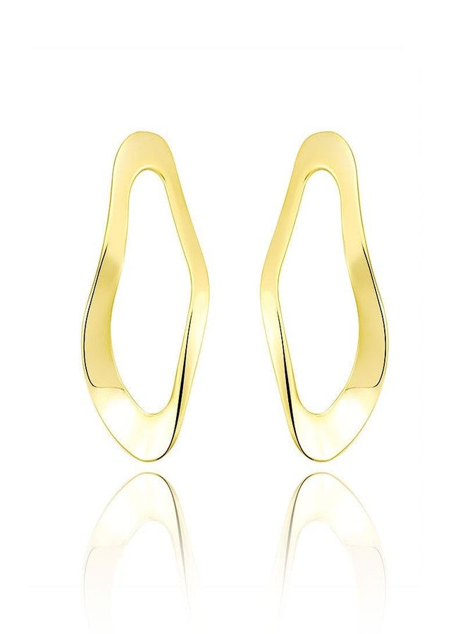 Aeoss Sculpted Wave Golden Hoop for Women and Girls Fashion | Party Earrings | Gift on any Occassion for women and Girls (Plain Gold) - Image 1