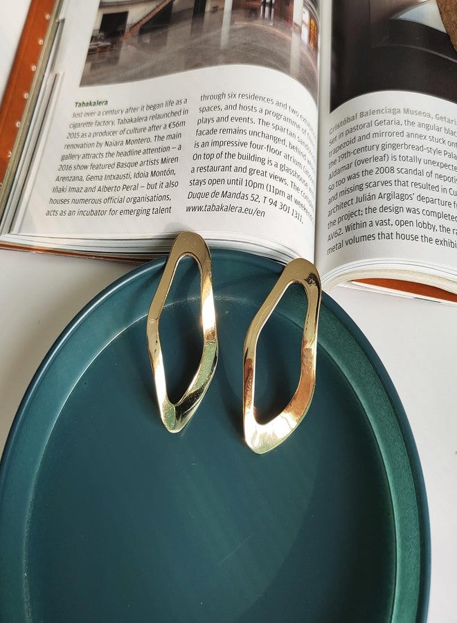 Aeoss Sculpted Wave Golden Hoop for Women and Girls Fashion | Party Earrings | Gift on any Occassion for women and Girls (Plain Gold) - Image 5