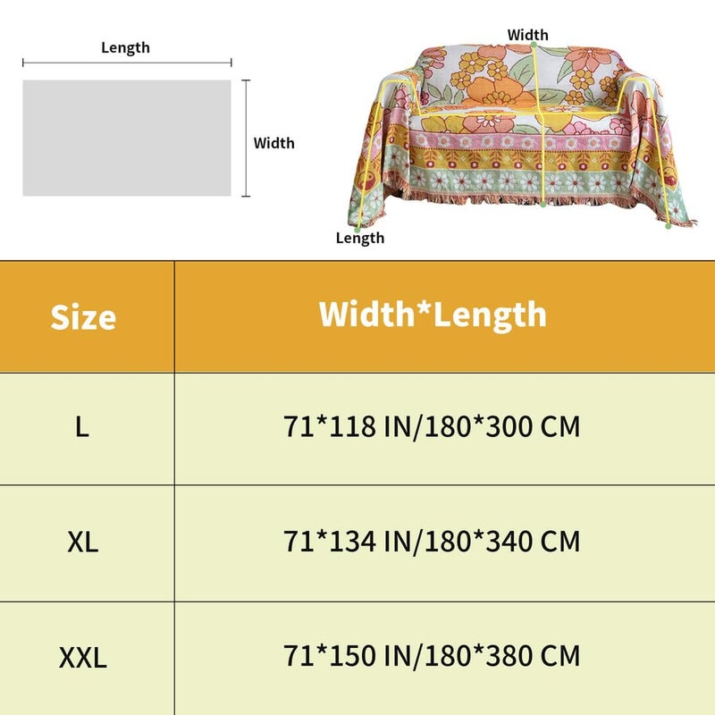 AMWAN Floral Pattern Sofa Cover 71'' X 118'' Cotton Crochet Machine Washable, Furniture Cover Couch Cover Durable Loveseat Cover 1 Piece Universal for 2 Cushion Furniture Protector Orange Yellow - Image 5