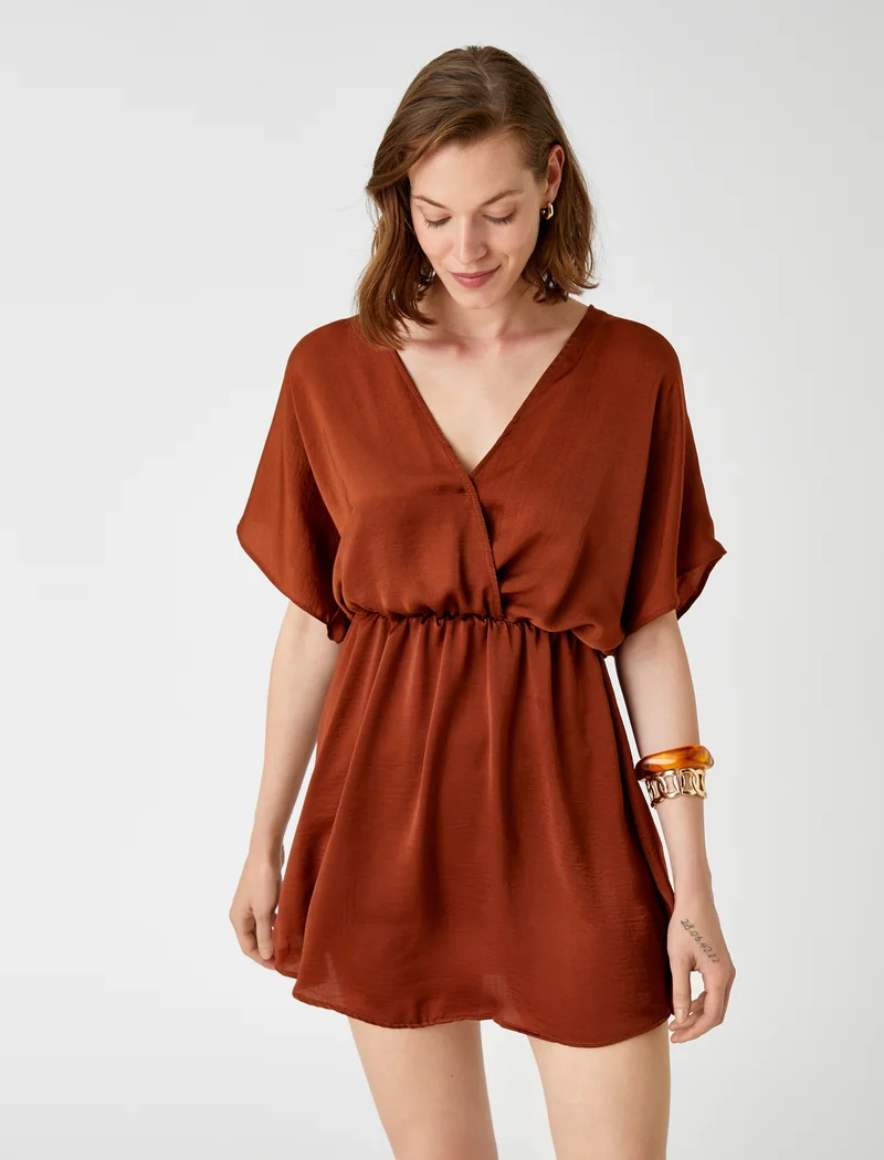 KOTON Mini Dress V Neck Short Sleeve