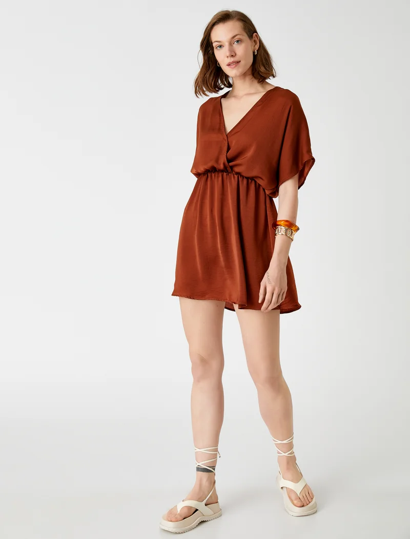 KOTON Mini Dress V Neck Short Sleeve