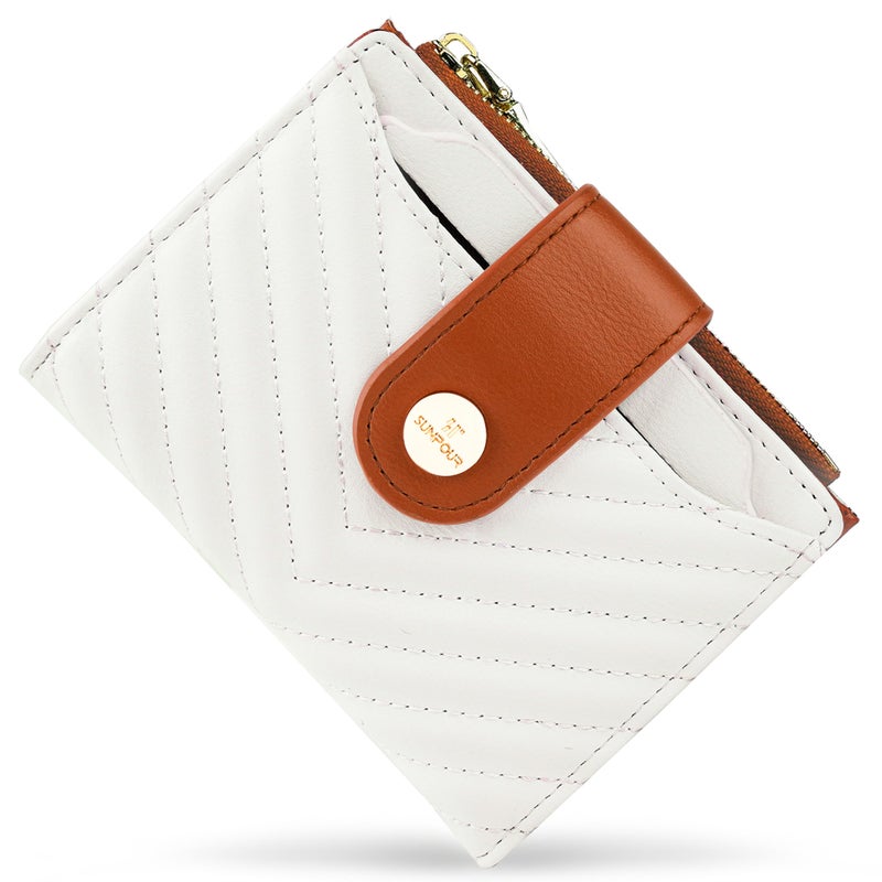 Sunpour Small Womens Wallet,Slim Bifold Leather Wallet for Women RFID Card Holder Ladies Compact Pocket Wallet Small Wallet for Crossbody Bag(Beigeï¼†Brown) - Image 1