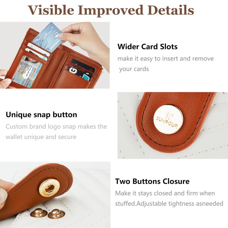 Sunpour Small Womens Wallet,Slim Bifold Leather Wallet for Women RFID Card Holder Ladies Compact Pocket Wallet Small Wallet for Crossbody Bag(Beigeï¼†Brown) - Image 3