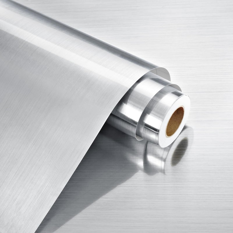WESTICK Glossy Stainless Steel Contact Paper for Countertops Waterproof Refrigerator Wrap Oil Proof Brush Silver Vinyl Wallpaper Peel and Stick Metallic Fridge Wrap for Appliance Cabinets 158 x 80 - Image 2