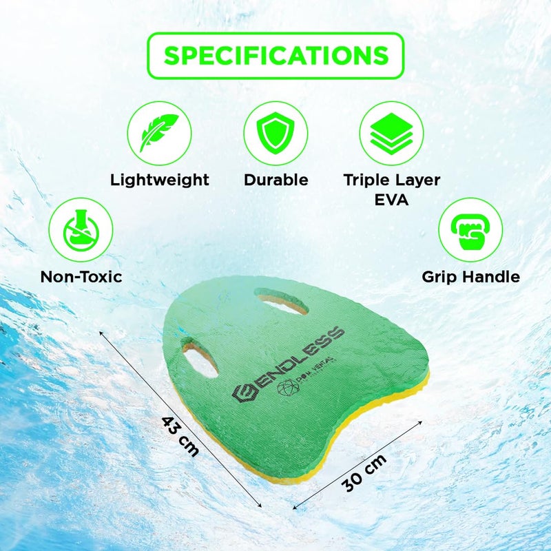 Endless EL1013 Swimming Kickboard With Comfortable Design | Green | Material : EVA |  For Beginners Swimming Training Floaters | For Kids and Adults Floating Pads - Image 3