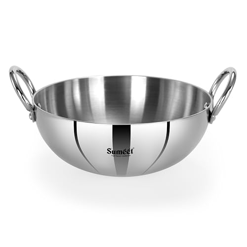 Sumeet ISI Certified Cook Smart TriPly Steel-Aluminium-Steel 3 Layer Round Bottom Kadai - 22cm, 2.350Ltr, Silver - Image 1