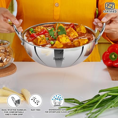 Sumeet ISI Certified Cook Smart TriPly Steel-Aluminium-Steel 3 Layer Round Bottom Kadai - 22cm, 2.350Ltr, Silver - Image 5