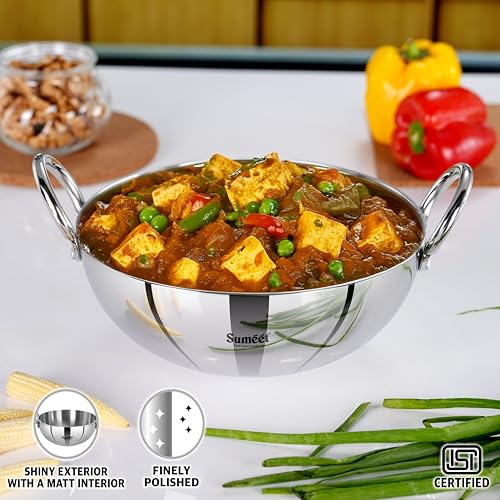 Sumeet ISI Certified Cook Smart TriPly Steel-Aluminium-Steel 3 Layer Round Bottom Kadai - 22cm, 2.350Ltr, Silver - Image 3