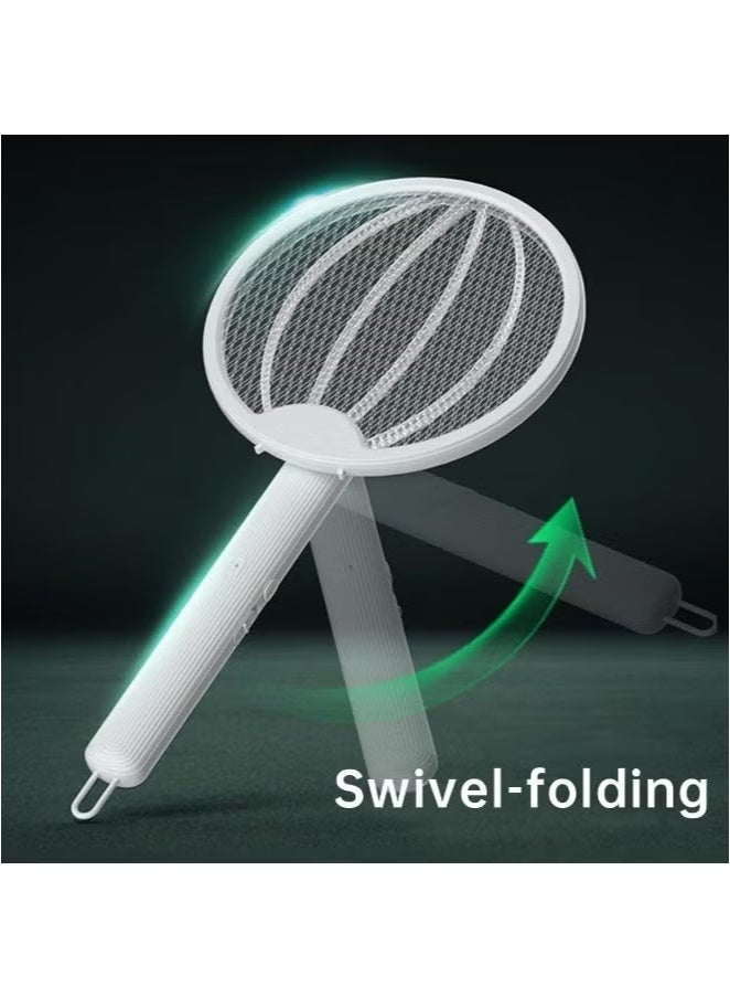 راكسوم مضرب ذباب كهربائي، 3000 فولت قابل لإعادة الشحن عبر USB، مقبض دوار 180 درجة، مضرب بعوض مع ضوء LED - Image 2