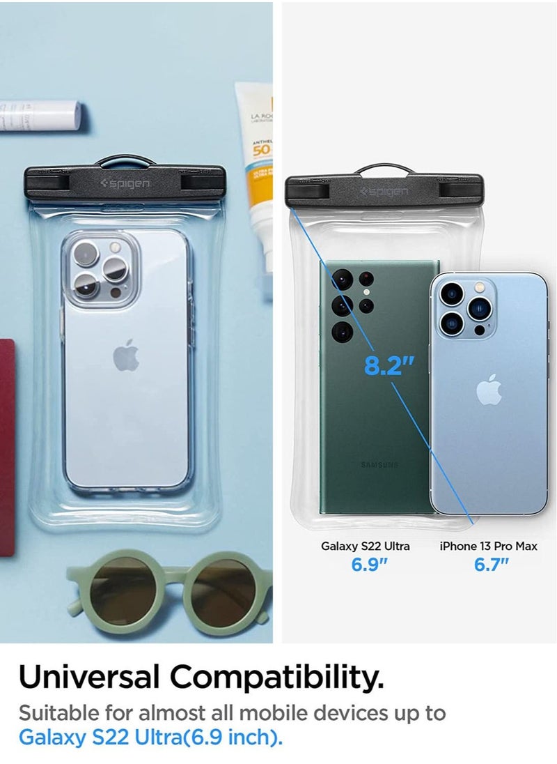 Spigen غطاء Aqua Shield العائم العالمي المقاوم للماء للهواتف المحمولة تحت الماء (عبوتان) جراب IPX8 A610 متوافق مع iPhone وSamsung Galaxy والهواتف الذكية حتى 6.9 بوصة - شفاف للغاية  - Image 2