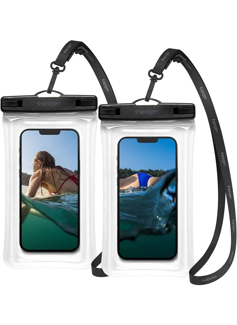 Spigen غطاء Aqua Shield العائم العالمي المقاوم للماء للهواتف المحمولة تحت الماء (عبوتان) جراب IPX8 A610 متوافق مع iPhone وSamsung Galaxy والهواتف الذكية حتى 6.9 بوصة - شفاف للغاية  - Image 1