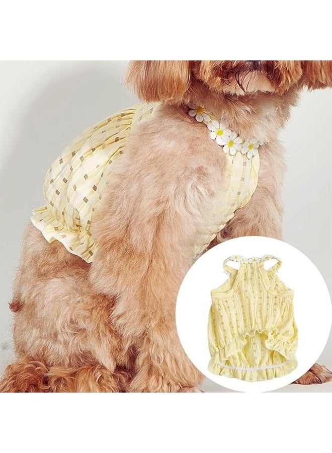 Yellow Dog Dress – Breathable Summer Pet Outfit with Elastic Waist & White Flower Design, Cute Dog & Cat Clothes for Small, Medium & Large Dogs(Yellow,M) - Image 5