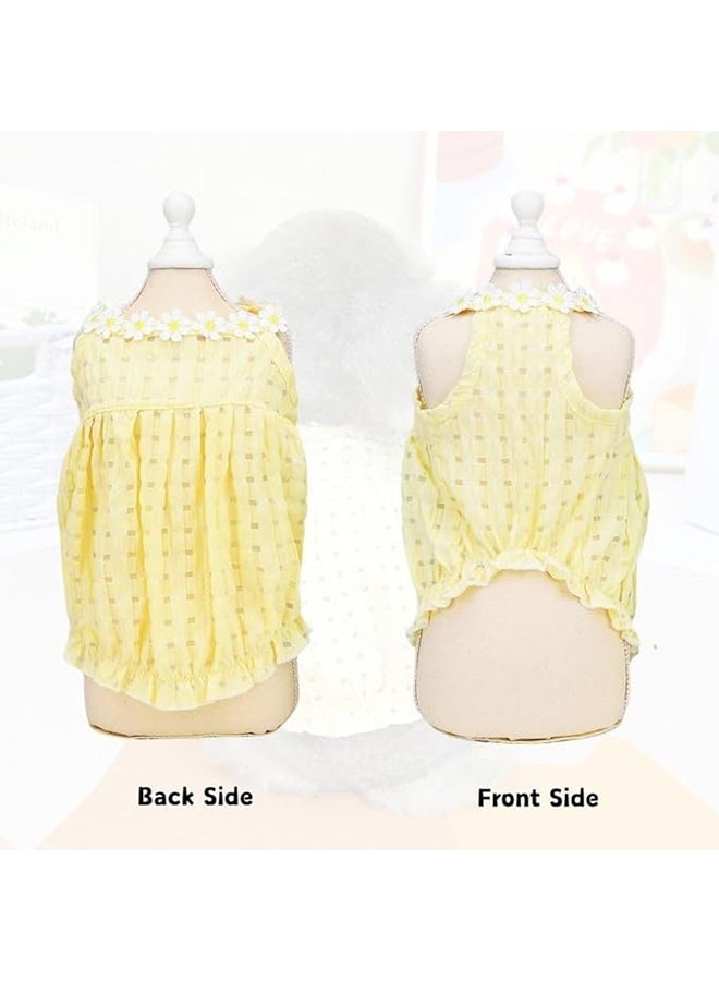 Yellow Dog Dress – Breathable Summer Pet Outfit with Elastic Waist & White Flower Design, Cute Dog & Cat Clothes for Small, Medium & Large Dogs(Yellow,M) - Image 2