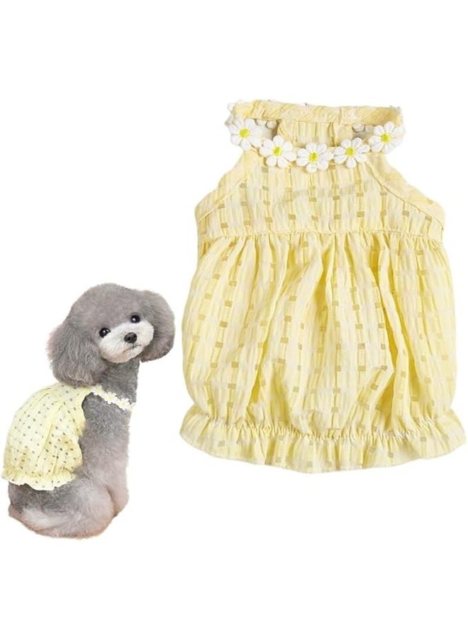 Yellow Dog Dress – Breathable Summer Pet Outfit with Elastic Waist & White Flower Design, Cute Dog & Cat Clothes for Small, Medium & Large Dogs(Yellow,M) - Image 1