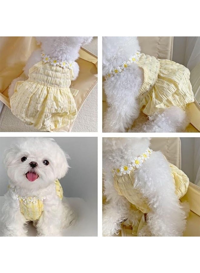 Yellow Dog Dress – Breathable Summer Pet Outfit with Elastic Waist & White Flower Design, Cute Dog & Cat Clothes for Small, Medium & Large Dogs(Yellow,M) - Image 4