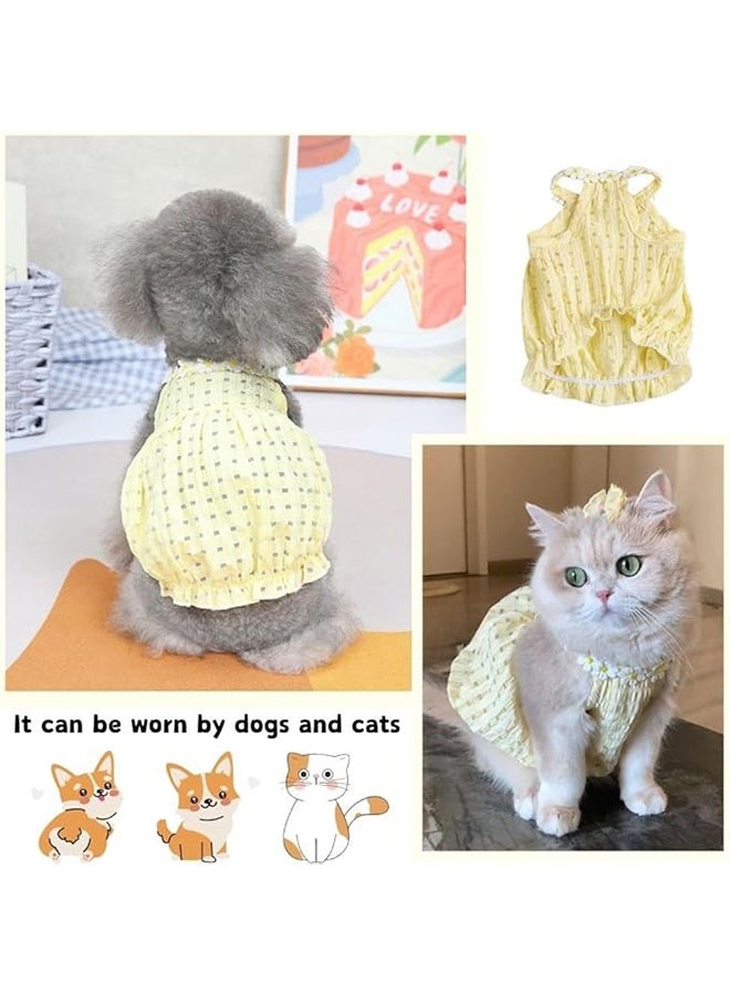 Yellow Dog Dress – Breathable Summer Pet Outfit with Elastic Waist & White Flower Design, Cute Dog & Cat Clothes for Small, Medium & Large Dogs(Yellow,M) - Image 3