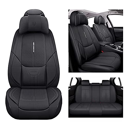 NS YOLO Leather Car Seat Covers Full Set, Faux Leatherette Automotive Vehicle Cushion Cover Universal Fit for Cars SUV Pick-up Truck in Auto Interior Accessories (Black) - Image 1