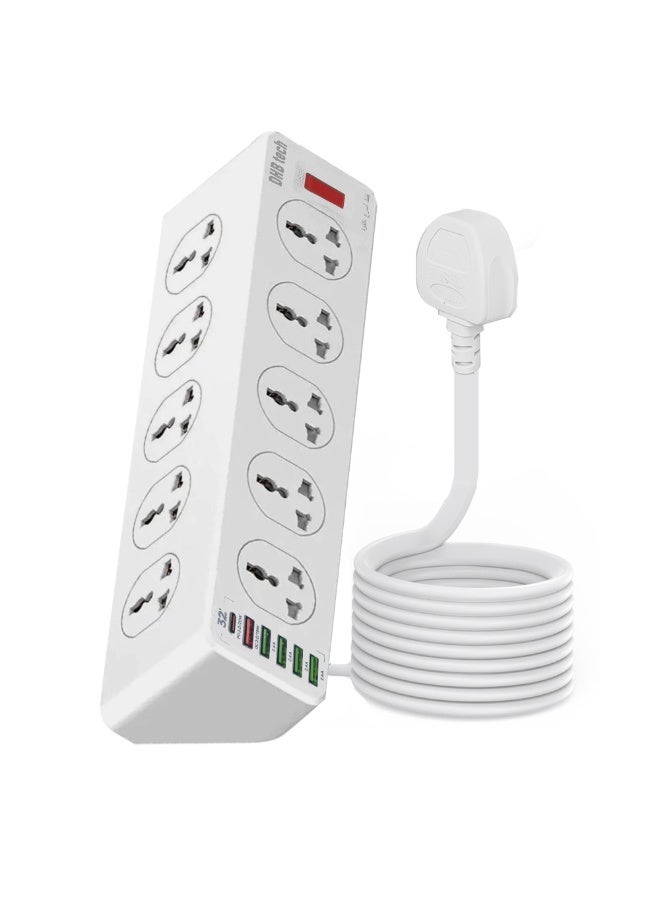 Arabayt  tech Power Extension Lead 10 Outlets with USB Port[18W PD],Surge Protection Power Strip with 1 USB-C & 5 USB Slots, Overload Protection Extension Socket With 3 Meter Extension Cord For Home Office - Image 1