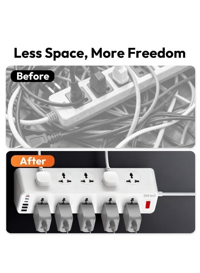 DHB tech Safety power socket with surge and overload protection 10 sockets + USB-C PD 20W Child-proof safety sockets Flame-retardant material 3-metre power cord — Suitable for home and office use - Image 5