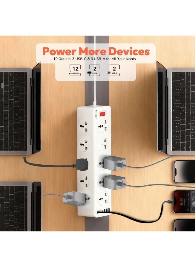 DHB tech Safety power socket with surge and overload protection 10 sockets + USB-C PD 20W Child-proof safety sockets Flame-retardant material 3-metre power cord — Suitable for home and office use - Image 3