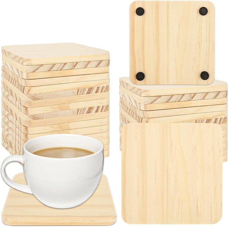 MIVIDE 30PCS Wood Coasters, 10cm Blank Wooden Coasters Bulk, Wooden Squares, Unfinished Wooden Coaster for Drinks, Crafts, Engraving, DIY Painting - Image 1