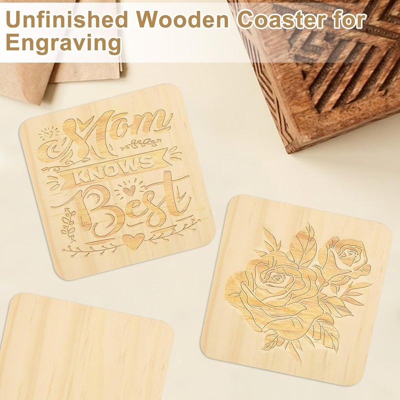 MIVIDE 30PCS Wood Coasters, 10cm Blank Wooden Coasters Bulk, Wooden Squares, Unfinished Wooden Coaster for Drinks, Crafts, Engraving, DIY Painting - Image 4