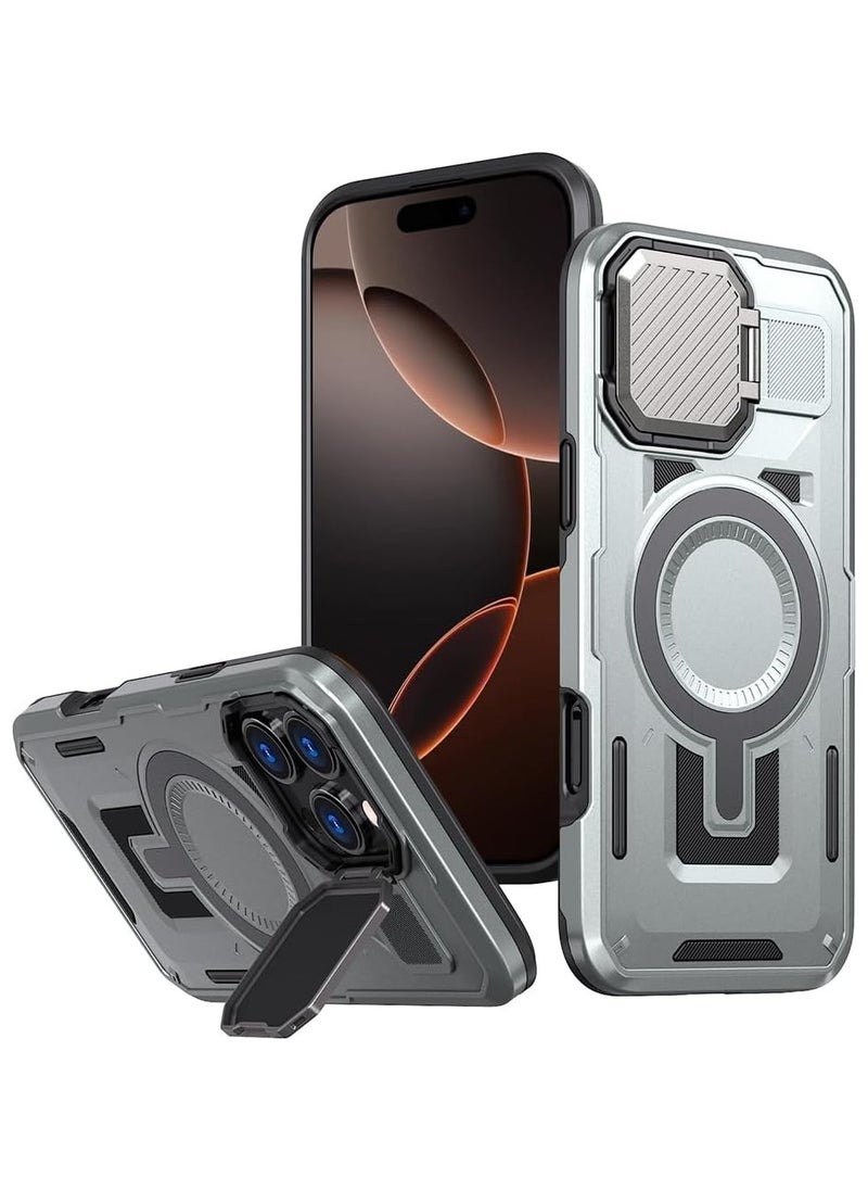 جولدن ماسك جولدن ماسك لهاتف ايفون 16 برو ماكس (iPhone 16 Pro Max) جراب حافظة مع حماية للكاميرا، مع حافظة مغناطيسية قوية مع حامل (رمادى)  - Image 1