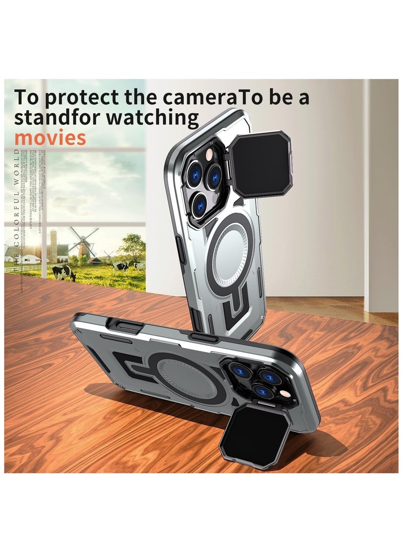 GOLDEN MASK - GOLDEN MASK Compatible With iPhone 16 Pro Max Case with Camera Protection, with Mag-safe Case Magnetic with Stand (Grey) - Image 1