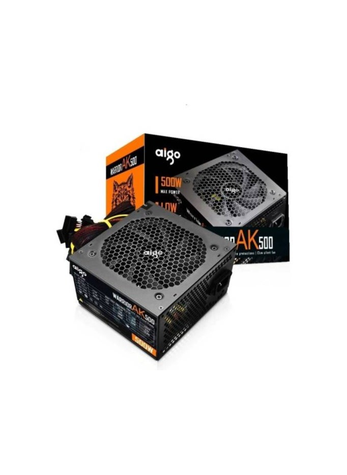 آيجو - AK500 Max 500W ATX مزود طاقة، PFC مدمج، تحكم ذكي في درجة الحرارة، مروحة تحمل هيدروليكية صامتة 12 سم، ATX 24pin 12V، 4 واجهة SATA، أسود | AK500 - Image 1