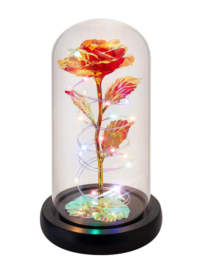 MONOGUE Galaxy Rose Flower Gift Colorful Artificial Rose Flower Gifts Forever in Glass Dome - Image 1