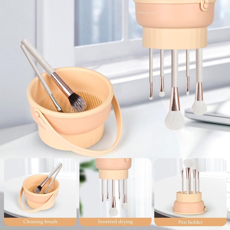 Stadash Makeup Brush Cleaning Mat 3 in 1 Silicone Makeup Brush Cleaner Bowl with Brush Drying Holder Makeup Brush Scrubber for Makeup Brush Makeup Sponge Powder Puff Multicolor - Image 3