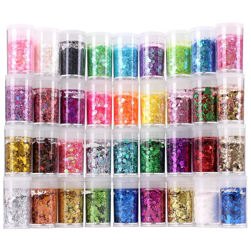 Estanoite Chunky and Fine Glitter Mix, Estanoite 36 Colors Chunky Sequins & Fine Glitter Powder Mix, Cosmetic Makeup Flakes for Face Body Eye Nail Art Resin Epoxy - Image 1