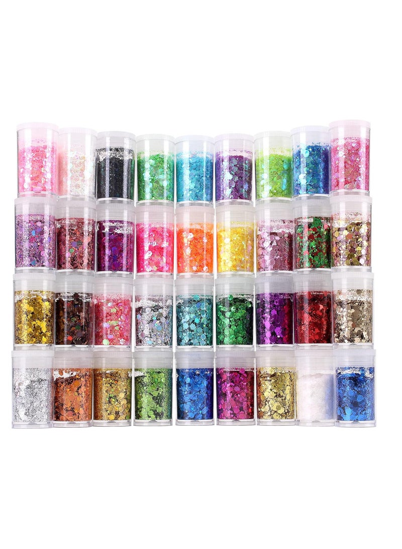 Estanoite Chunky and Fine Glitter Mix, Estanoite 36 Colors Chunky Sequins & Fine Glitter Powder Mix, Iridescent Glitter Flakes, Cosmetic Makeup Glitter for Face Body Eye Nail Art, Loose Glitter for Resin Epoxy - Image 1