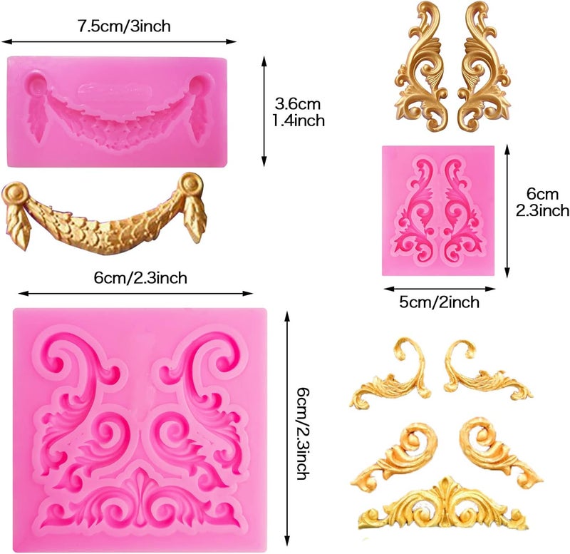 FMOACEN Baroque Style Silicone Molds, Curlicues Scroll Lace Fondant Molds, Vintage Relief Flower Mould Filigree 3D Clay Mold for Gummy Sugar Cookie Pastry Chocolate Mold for Clay Cupcake Topper Decor(6Pcs) - Image 4