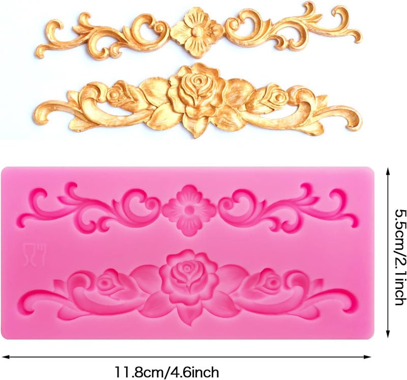 FMOACEN Baroque Style Silicone Molds, Curlicues Scroll Lace Fondant Molds, Vintage Relief Flower Mould Filigree 3D Clay Mold for Gummy Sugar Cookie Pastry Chocolate Mold for Clay Cupcake Topper Decor(6Pcs) - Image 5