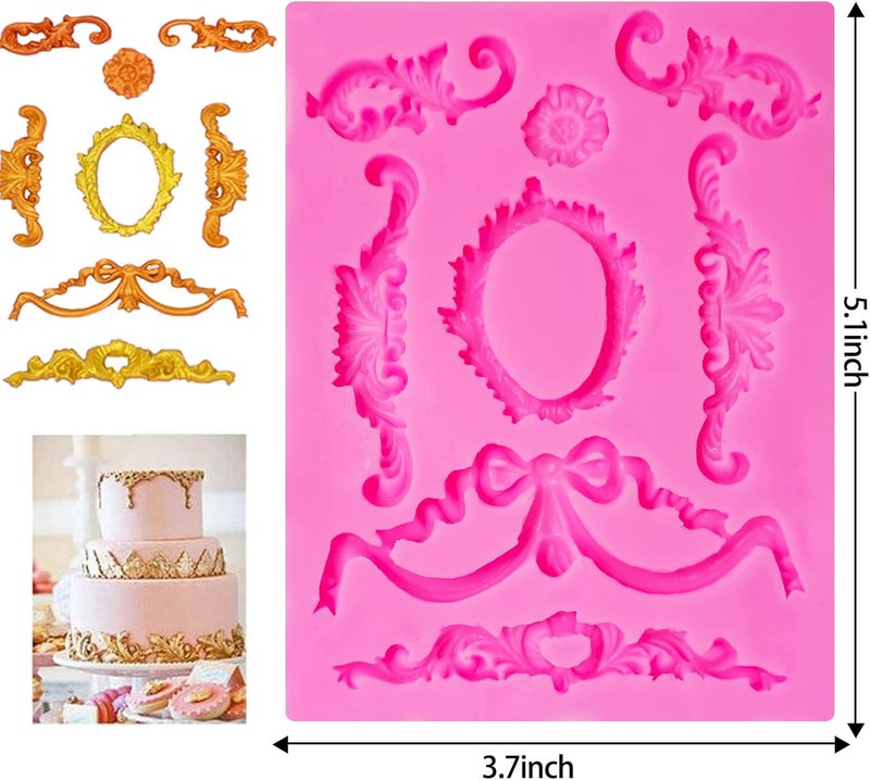 FMOACEN Baroque Style Silicone Molds, Curlicues Scroll Lace Fondant Molds, Vintage Relief Flower Mould Filigree 3D Clay Mold for Gummy Sugar Cookie Pastry Chocolate Mold for Clay Cupcake Topper Decor(6Pcs) - Image 2