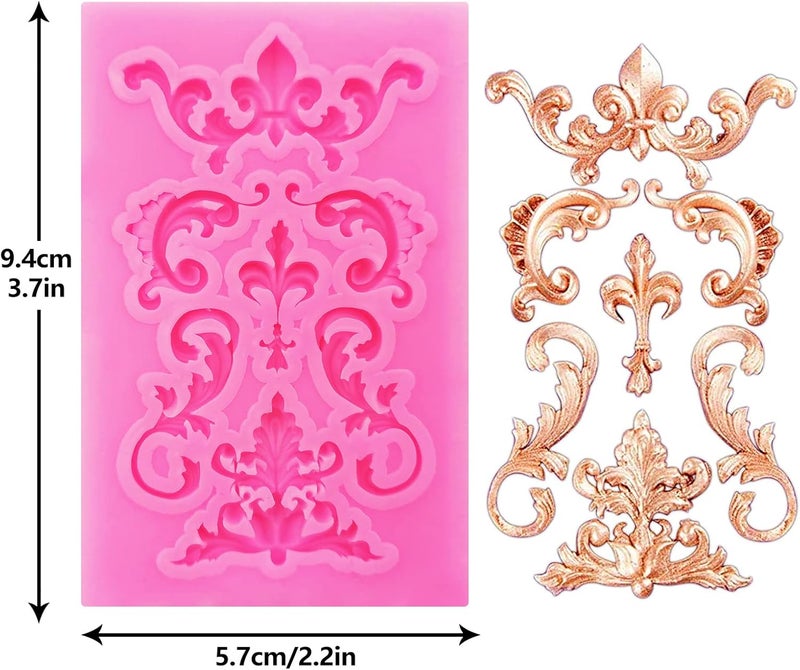 FMOACEN Baroque Style Silicone Molds, Curlicues Scroll Lace Fondant Molds, Vintage Relief Flower Mould Filigree 3D Clay Mold for Gummy Sugar Cookie Pastry Chocolate Mold for Clay Cupcake Topper Decor(6Pcs) - Image 3