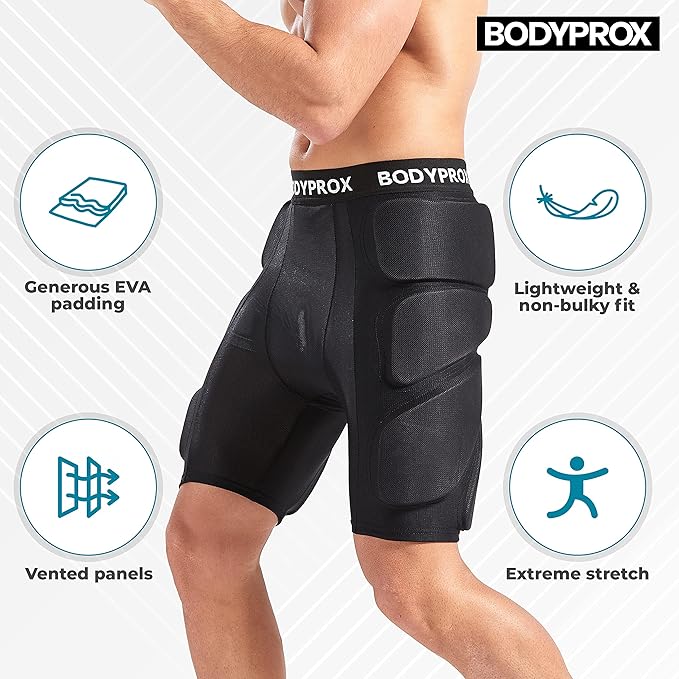 Bodyprox شورتات واقية مبطنة من Bodyprox للتزلج على الثلج، التزلج والسكيت، حماية ثلاثية الأبعاد للورك، المؤخرة والعصعص (ميديم) أسود - Image 3