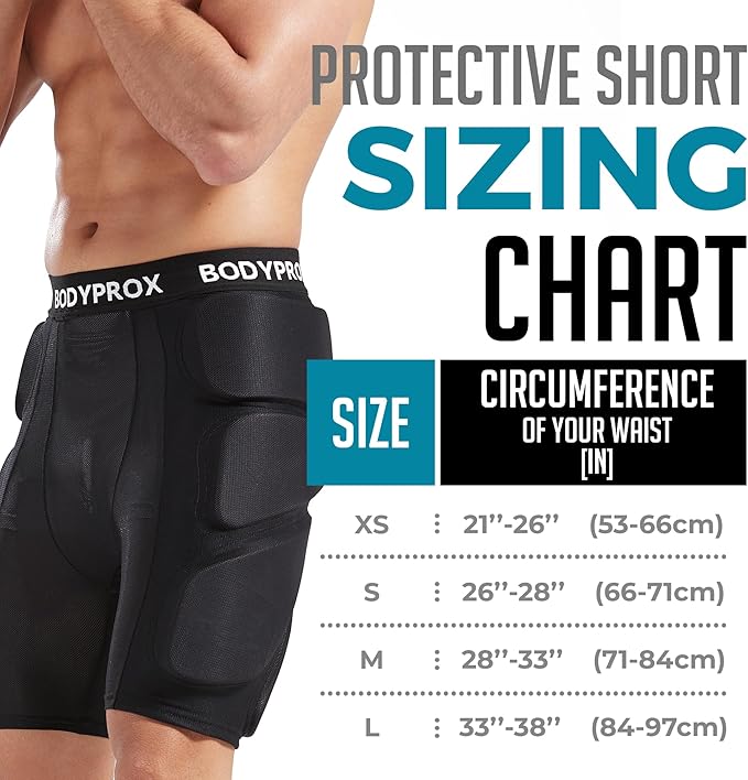 Bodyprox شورتات واقية مبطنة من Bodyprox للتزلج على الثلج، التزلج والسكيت، حماية ثلاثية الأبعاد للورك، المؤخرة والعصعص (ميديم) أسود - Image 2