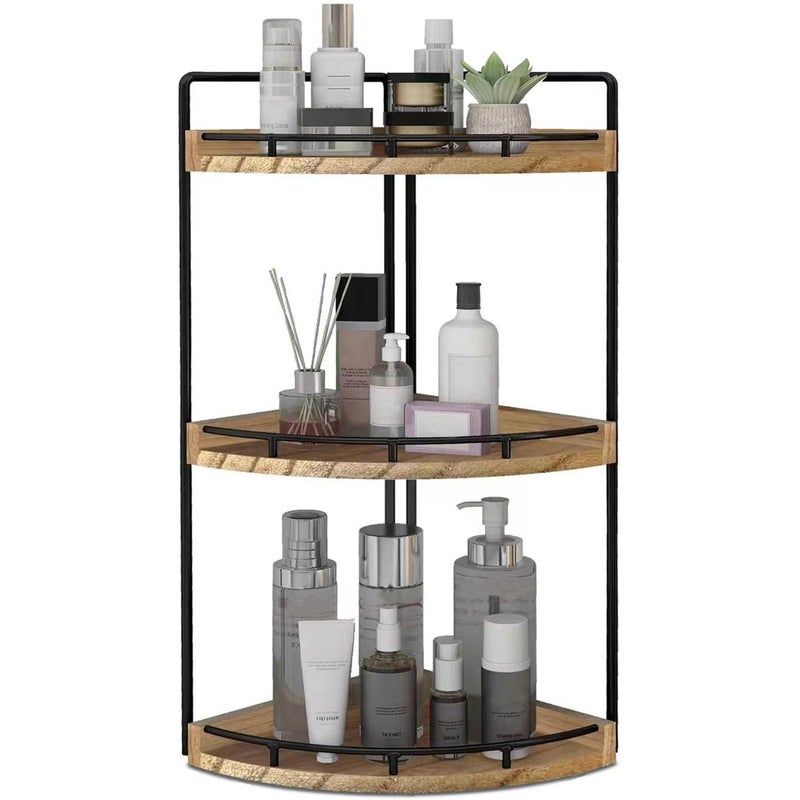 Dorhors Dorhors 3Tier Corner Bathroom Organizer Countertop for StorageVanity TrayWood Counter Organizer for KitchenBathroomDresser Rustic Brown 