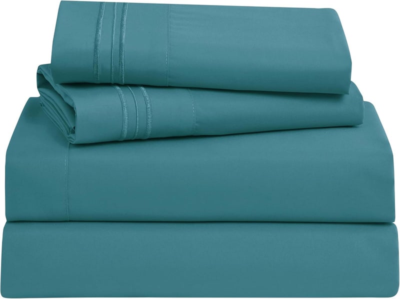 Clara Clark Full XL Bed Sheet Set - Wrinkle, Fade, Stain Resistant, Deep Pocket Sheets - Luxury Soft Bedding Sheets & Pillowcases, Full XL Teal - Image 2