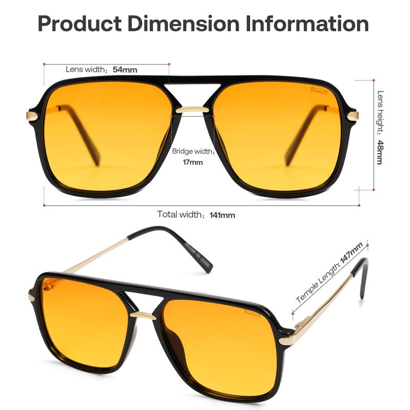 SOJOS Sunglasses for Women & Men, Square, Retro, Polarized Lens, Trendy Aviator, 90s Shades (SJ2229, Black Yellow) - Image 5